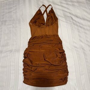 New Elegant Brown Halter Dress
